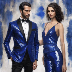 Sequin Suit - Shiny Suit - Royal Suit - Metallic Fabric - Stage Tuxedo - Groom Suit Jacket + Pants