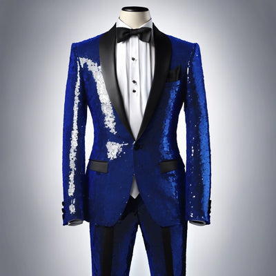 Sequin Suit - Shiny Suit - Royal Blue Suit - Metallic Fabric - Stage Tuxedo - Groom Suit Jacket + Pants 1   - from alligatorwarehouse.com