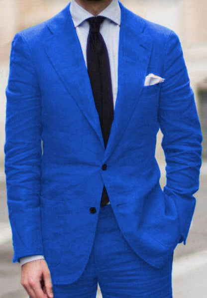 Men's Royal Blue Linen Suit – Modern Fit 2-Piece Tiffany Blue Wedding, Summer & Formal Suit