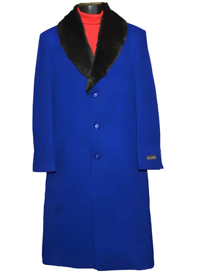 Royal Blue 3 Button Wool Ankle length Overcoat ~ Long men's Dress Topcoat - Winter coat 95% Wool Fabric 1   - from alligatorwarehouse.com