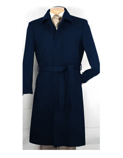 Mens Solid Navy 100% Wool Gabardine Belted Duster Overcoat 3   - from alligatorwarehouse.com