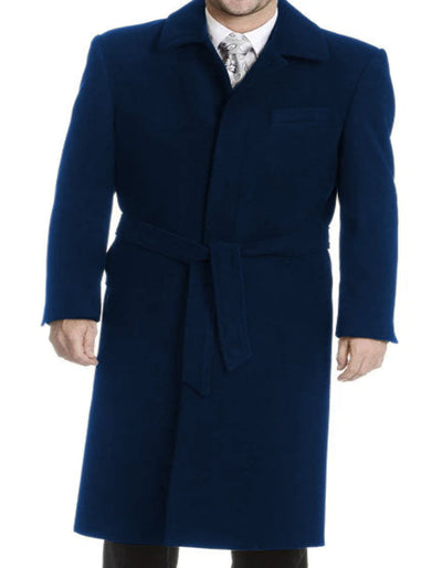 Mens Solid Navy 100% Wool Gabardine Belted Duster Overcoat 5   - from alligatorwarehouse.com