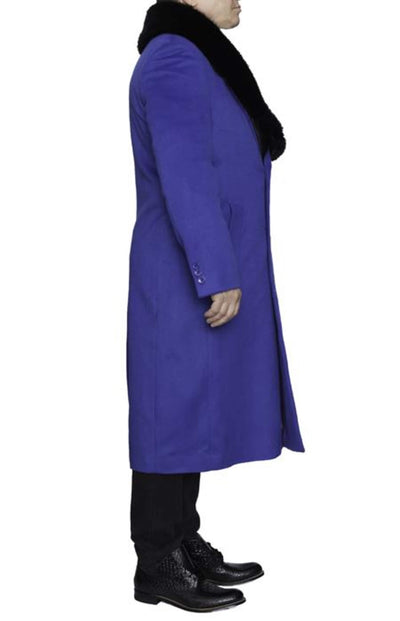 Removable Fur Collar Full Length Ankle length Wool Dress Top Coat / Overcoat In Royal Blue - Mens Overcoat 2   - from alligatorwarehouse.com