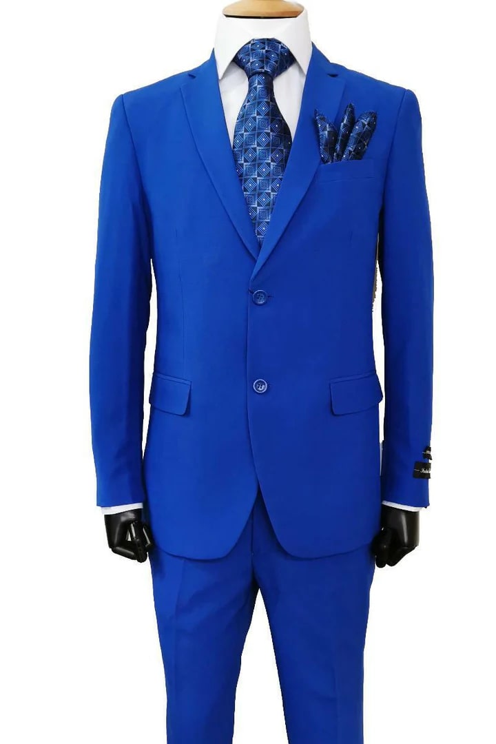 Mens 2 Button Classic Fit Basic Rayon Fabric Royal Blue Suit