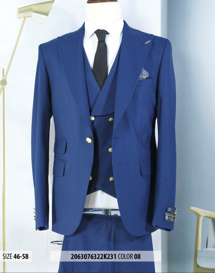 Ivory and Gold Button Wedding Suit - Off White Cream Peak Lapel with Double breasted Vest