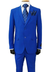 Mens 2 Button Classic Fit Basic Poplin Royal Blue Suit