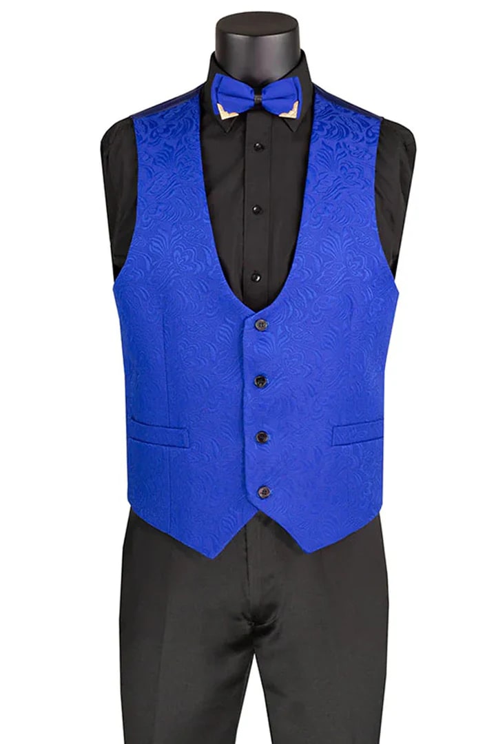 Men's Slim Fit Vested Paisley Royal Blue Tuxedo