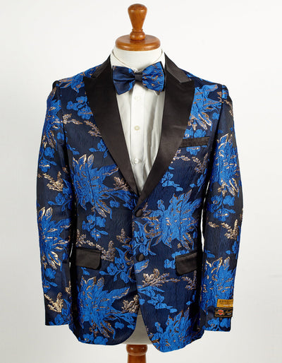 Mens 2 Button Royal Blue and Gold Foil Paisley Tuxedo Blazer 1 Party-ROYAL-Blazer-XS  - from alligatorwarehouse.com