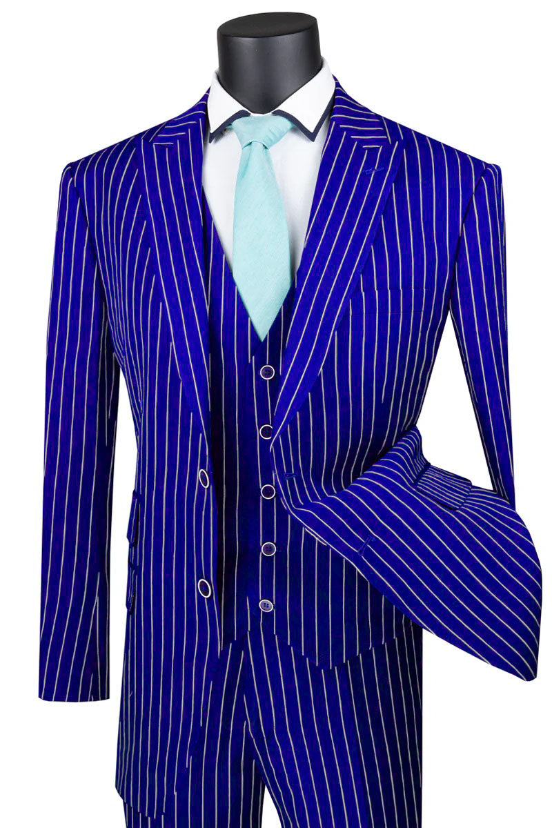 Mens Vested Gangster Pinstripe 1920's Suit in Blue