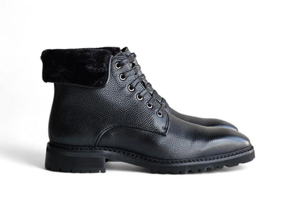 Rugged Leather Boot with Faux Shearling