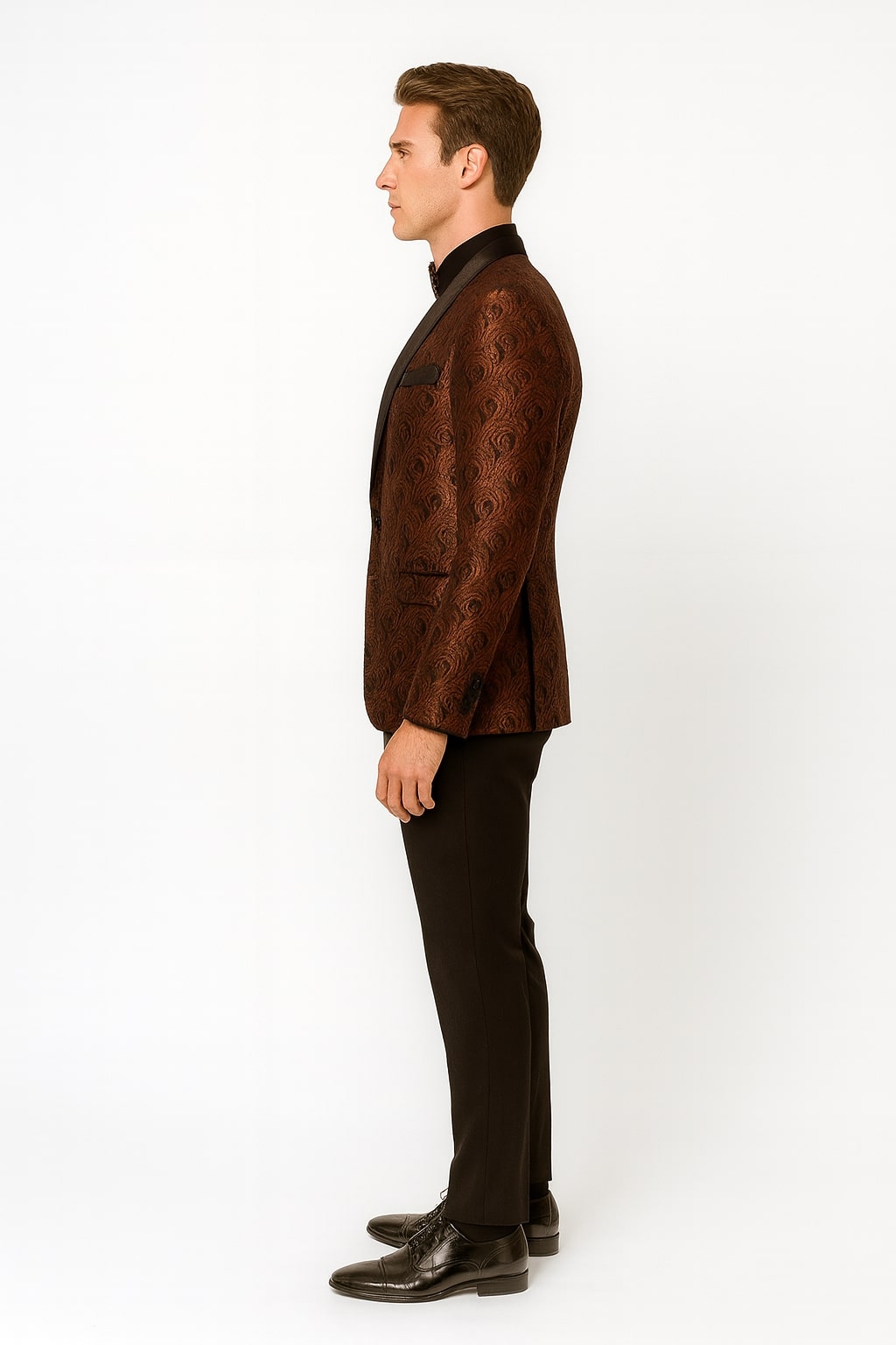 Mens Rust Copper Brick Color Paisley Tuxedo Jacket  Dinner and Wedding Blazer With Black Pants Matching Bowtie 2   - from alligatorwarehouse.com