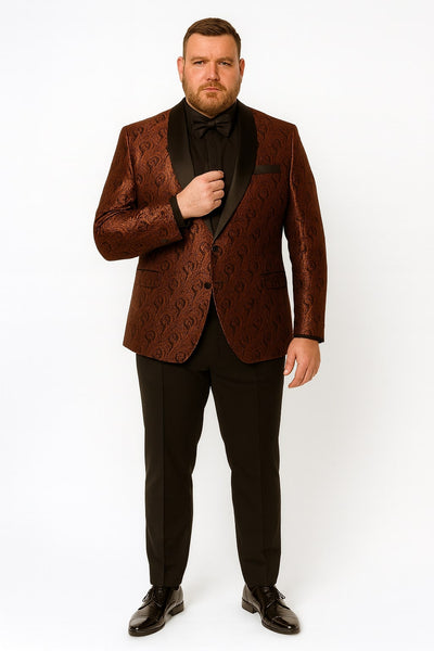 Mens Rust Copper Brick Color Paisley Tuxedo Jacket  Dinner and Wedding Blazer With Black Pants Matching Bowtie 3   - from alligatorwarehouse.com