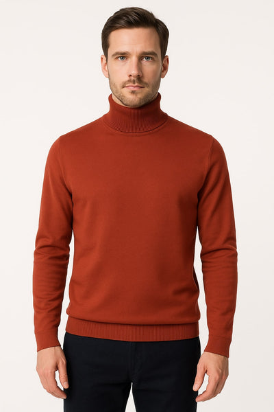 Mens Rust Red Turtleneck Sweater – Slim fit Lightweight Knit Pullover in Brick Color 1   - from alligatorwarehouse.com
