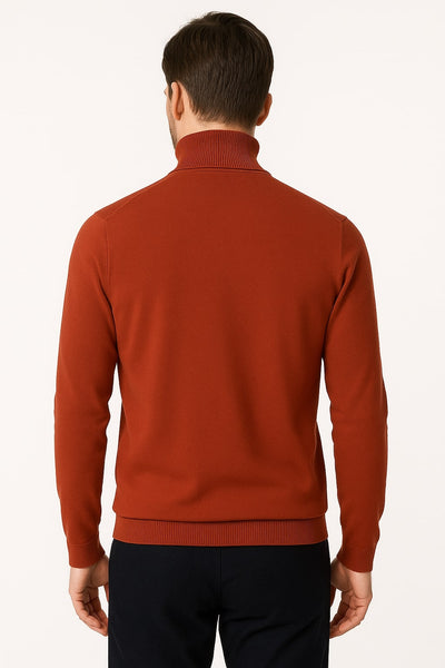 Mens Rust Red Turtleneck Sweater – Slim fit Lightweight Knit Pullover in Brick Color 2   - from alligatorwarehouse.com