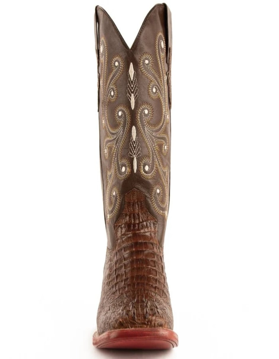Men's Ferrini Caiman Crocodile Print Boots Handcrafted Rust 5 40393-23-080-D  - from alligatorwarehouse.com
