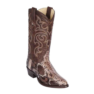 Los Altos Men's Rustic Brown Python Snakeskin Round Toe Boots 1   - from alligatorwarehouse.com