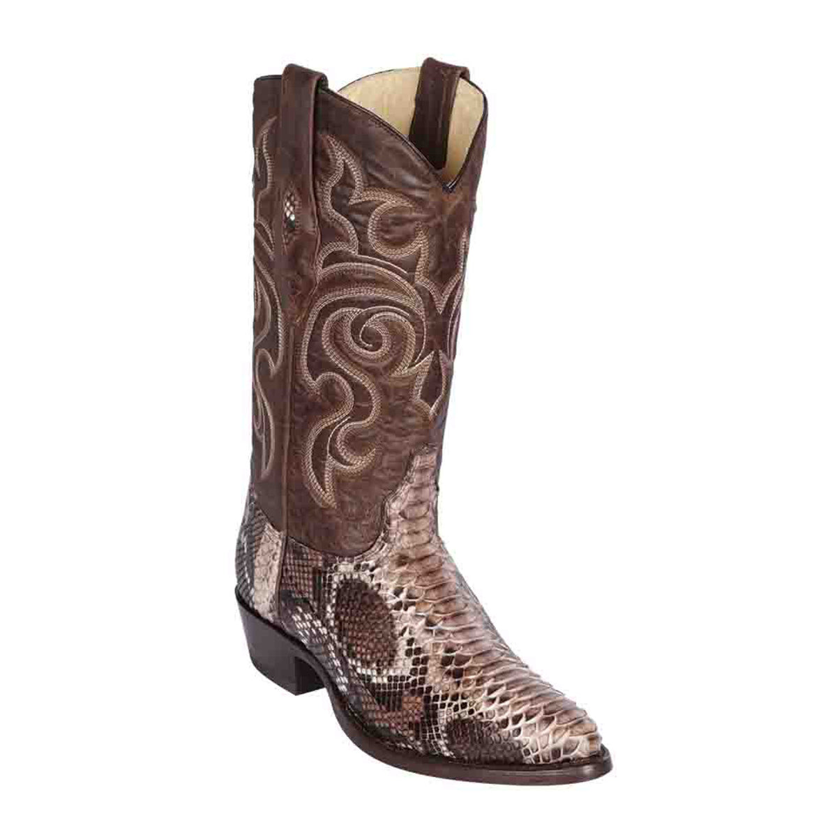 Los Altos Men's Rustic Brown Python Snakeskin Round Toe Boots