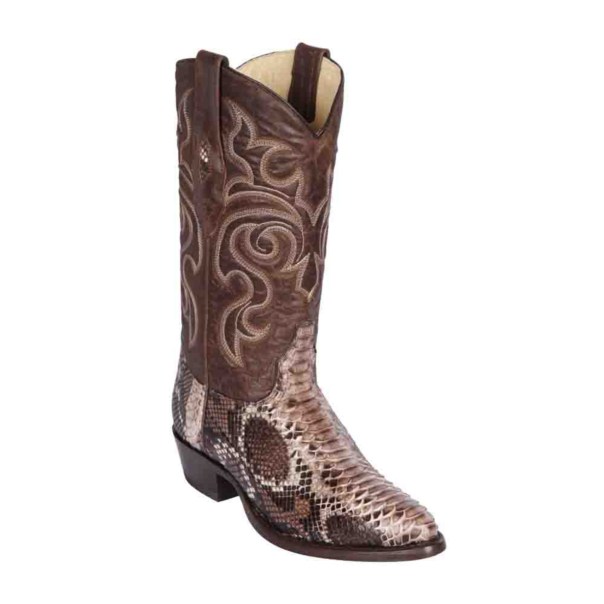 Los Altos Men's Rustic Brown Python Snakeskin Round Toe Boots