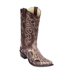 Los Altos Men's Rustic Brown Genuine Python Snakeskin Snip Toe Boots