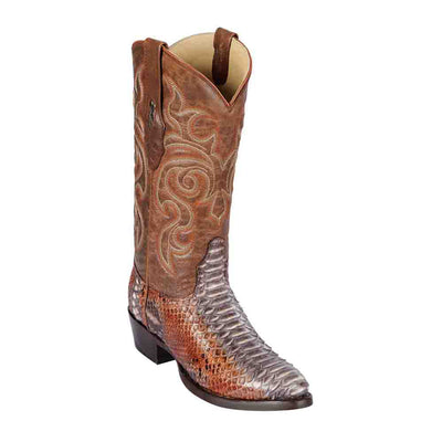 Los Altos Men's Rustic Cognac Python Snakeskin Round Toe Boots 1   - from alligatorwarehouse.com
