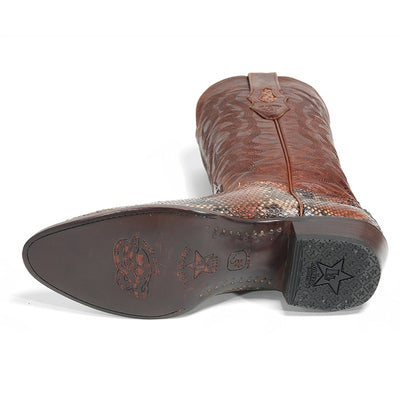 Los Altos Men's Rustic Cognac Python Snakeskin Round Toe Boots 2   - from alligatorwarehouse.com