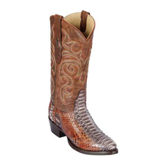 Los Altos Men's Rustic Cognac Python Snakeskin Round Toe Boots