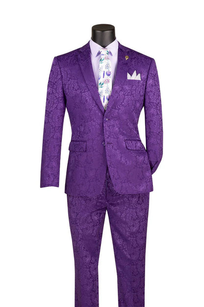 Mens Tone-on-Tone Paisley Slim Fit 2-Piece Formal Suit