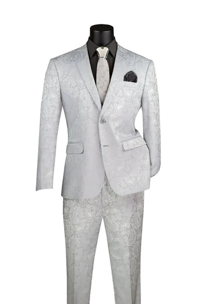 Mens Tone-on-Tone Paisley Slim Fit 2-Piece Formal Suit