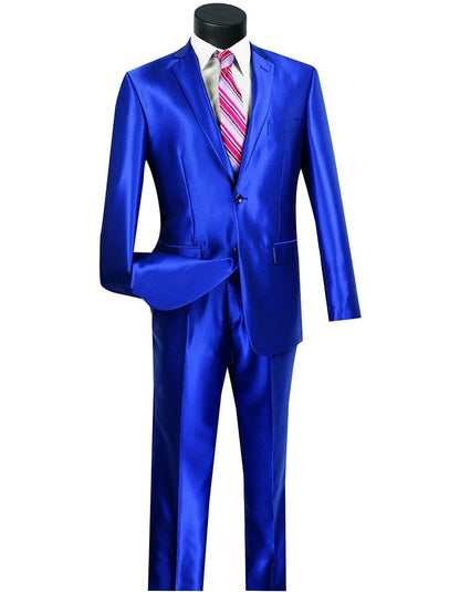 Men’s Royal Blue Shiny Sharkskin Suit, Modern Fit Formal Wedding Prom Dress Suit