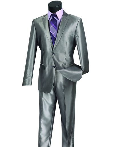 Mens Modern Fit Shiny Sharkskin Suit in Silver Grey 1 Jun-14  - from alligatorwarehouse.com