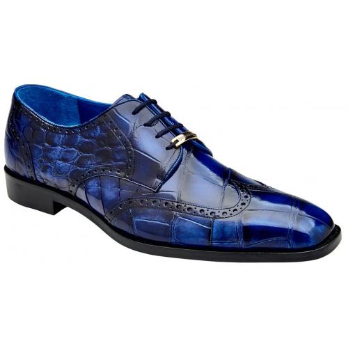 Belvedere Santo Antique Blue Genuine American Alligator Wingtip Derby Shoes