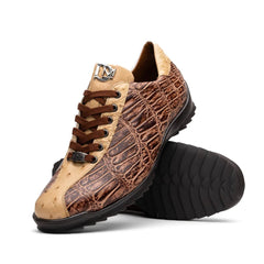 Marco Di Milano Saulo Men's Shoes Orix Beige & Brown Exotic Ostich / Alligator Casual Sneakers