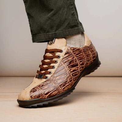 Marco Di Milano Saulo Men's Shoes Orix Beige & Brown Exotic Ostich / Alligator Casual Sneakers 5 SAULO_ALLIGATOR-OSTRICH_ORIX_8  - from alligatorwarehouse.com
