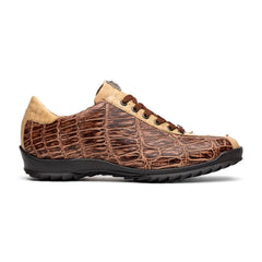 Marco Di Milano Saulo Men's Shoes Orix Beige & Brown Exotic Ostich / Alligator Casual Sneakers