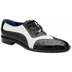 Belvedere Sesto Black / White Genuine Ostrich Quill Italian Calf Wingtip Shoes