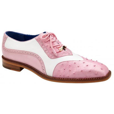 Belvedere Sesto Shoes Men's Pink & White Genuine Ostrich / Calf-skin Leather Oxfords 3 MEN R54 ROSE PINK/WHITE-M-06  - from alligatorwarehouse.com