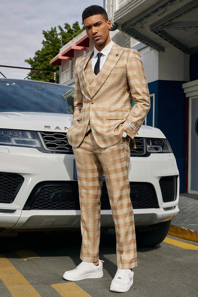 Tan Suits For Wedding - Tan Groomsmen Suits - Tan Hybrid Fit Tuxedo 2   - from alligatorwarehouse.com
