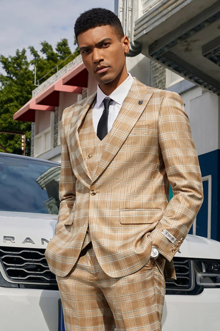 Tan Suits For Wedding - Tan Groomsmen Suits - Tan Hybrid Fit Tuxedo 1   - from alligatorwarehouse.com