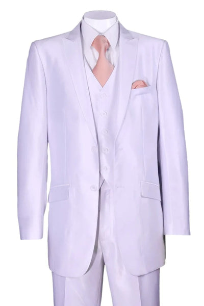 White Wedding Suit For Men - Perfect For Groom - Mens 2 Button Vested Slim Fit Shiny Sharkskin Suit In White 1   - from alligatorwarehouse.com