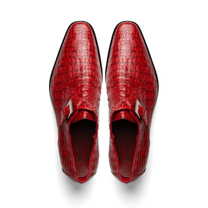 Marco Di Milano Rovigo Men' Shoes Red Genuine Caiman Crocodile Dress Single Monk-strap Loafers