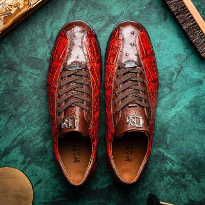 Marco Di Milano Saulo Men's Shoes Cognac Exotic Ostich / Alligator Casual Sneakers 7 SAULO_ALLIGATOR-OSTRICH_COGNAC_8  - from alligatorwarehouse.com