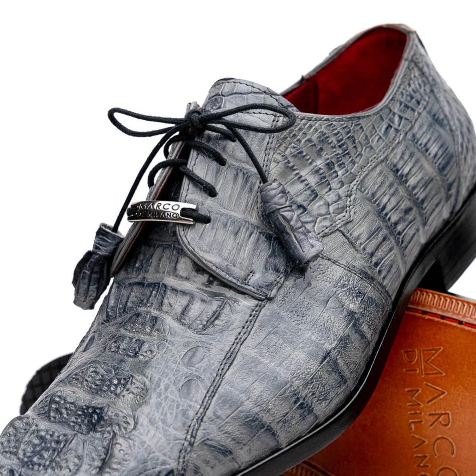 Marco Di Milano Tulum Men's Shoes Gray Exotic Crocodile Derby Oxfords