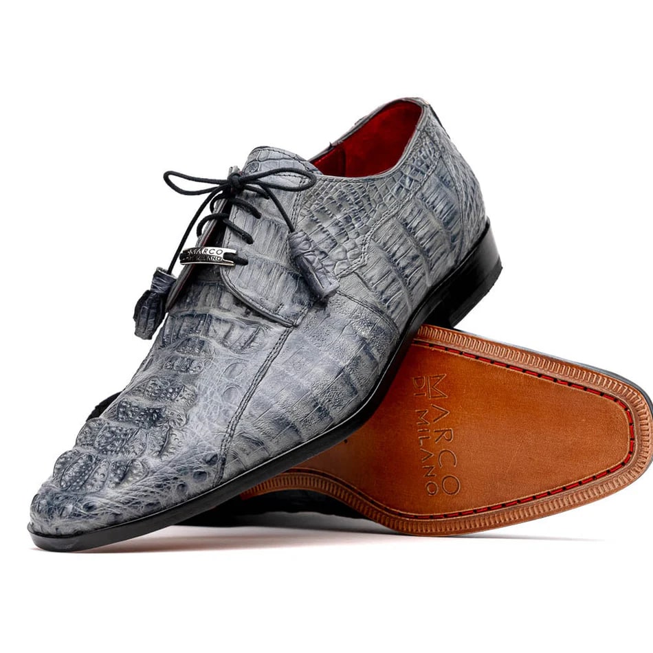 Marco Di Milano Tulum Men's Shoes Gray Exotic Crocodile Derby Oxfords