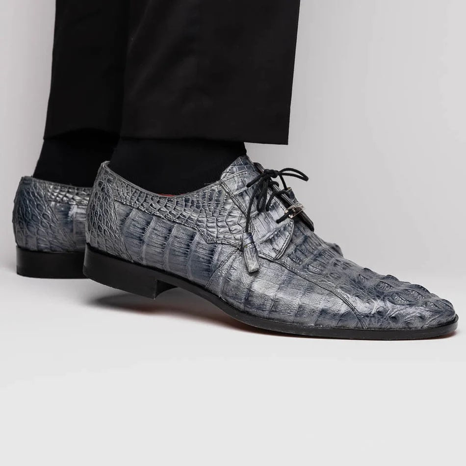 Marco Di Milano Tulum Men's Shoes Gray Exotic Crocodile Derby Oxfords