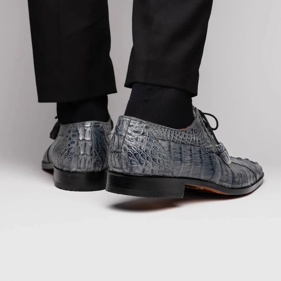 Marco Di Milano Tulum Men's Shoes Gray Exotic Crocodile Derby Oxfords