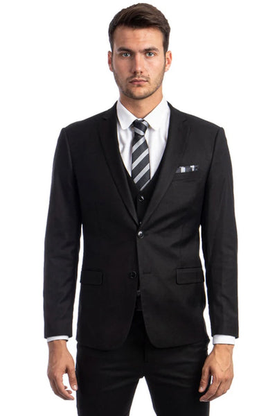 Men's Two Button Slim Fit Vested Solid Basic Color Suit in Black 1 Dec-22  - from alligatorwarehouse.com