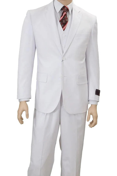 White Wedding Suit For Men - Perfect For Groom - Mens Classic Fit 2 Button Vested Suit In White 1   - from alligatorwarehouse.com