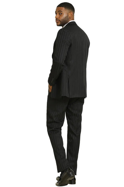 Stacy Adams Modern Fit Black Suit – Vested Tonal Shadow Pinstripe Style 7   - from alligatorwarehouse.com
