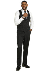 Stacy Adams Modern Fit Black Suit – Vested Tonal Shadow Pinstripe Style