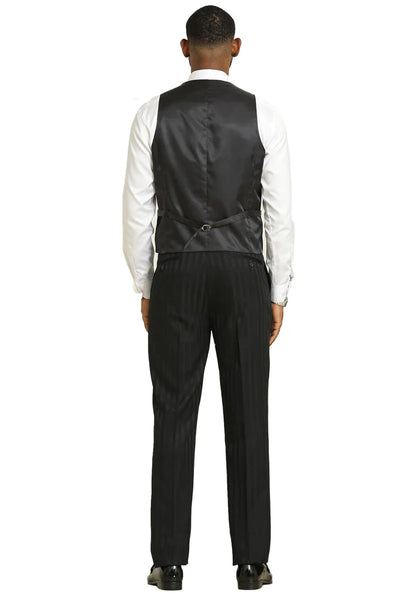 Stacy Adams Modern Fit Black Suit – Vested Tonal Shadow Pinstripe Style 6   - from alligatorwarehouse.com